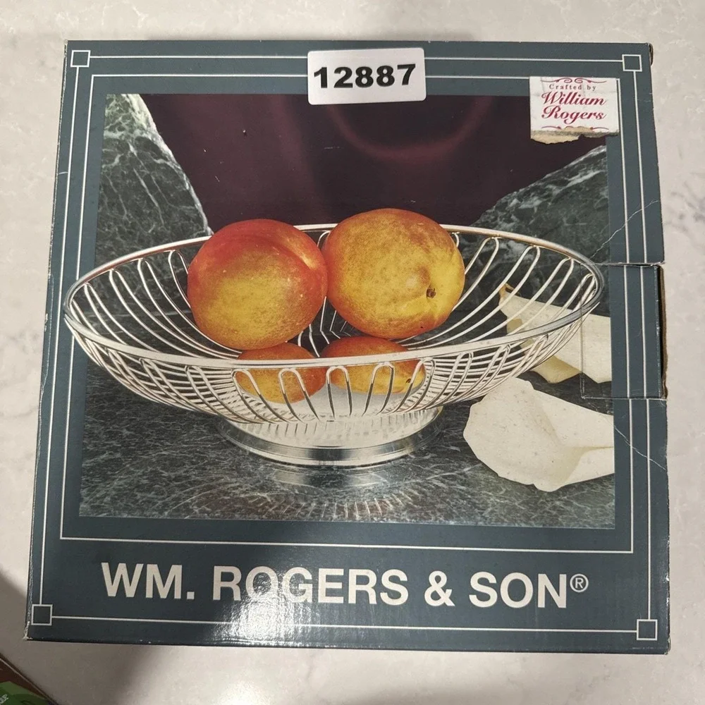 VTG Am Rodger's Silver Plates Metal  Wire Fruit Bowl  Oval Basket Mid Century